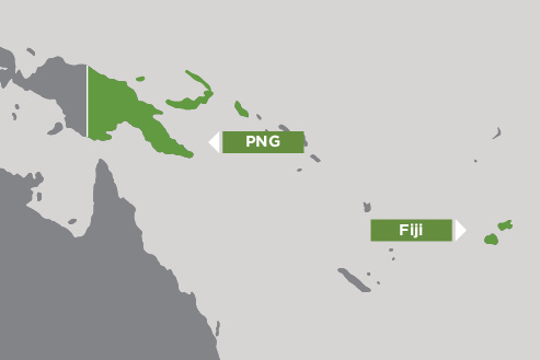 Map of Fiji and Papua New Guinea