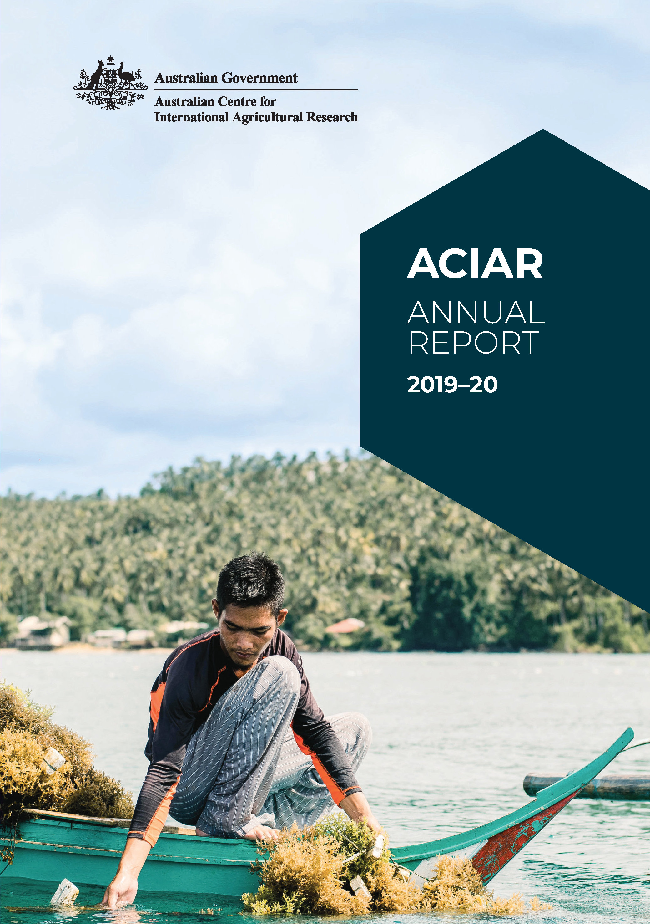 Cover page with a picture of man collecting seaweed from a small boat