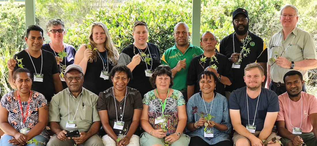 Participants posing for a photo at the end of the Sweet potato production and PT technology workshop