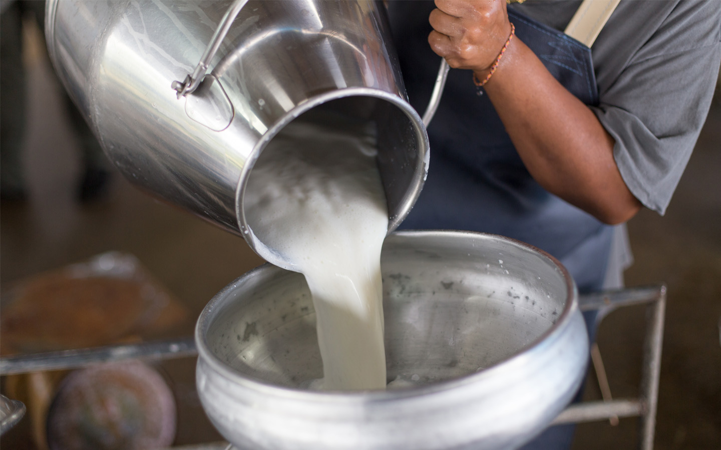 Pouring milk into a bowl