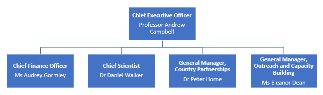 ACIAR structure showing CEO and four executive positions