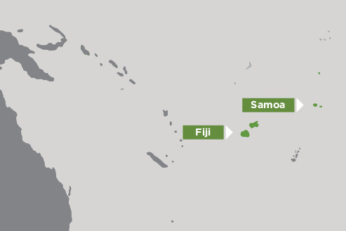 Map of Fiji and Samoa