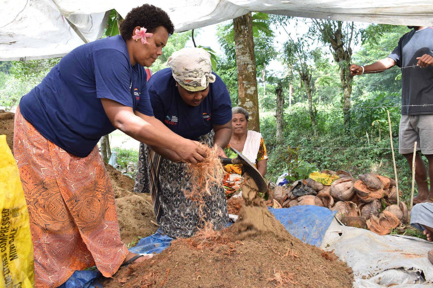 The NWC has received a number of training's through ACIAR and SPC. One of the training includes healthy compost. Mrs Suliana Delana uses coconut husks to add in their compost mixture