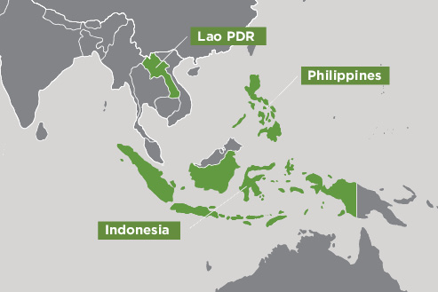 Map of Indonesia, Lao and Philippines