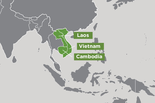 Map of Cambodia, Laos and Vietnam