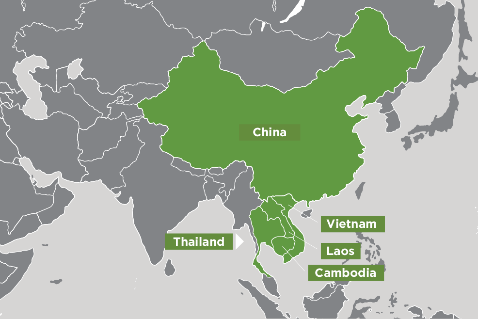 Map of Cambodia, China, Thailand and Vietnam