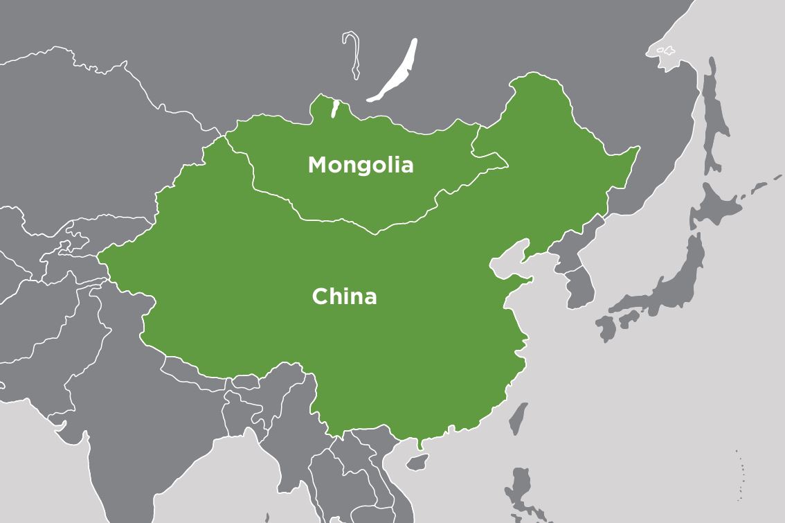 Map of China and Mongolia