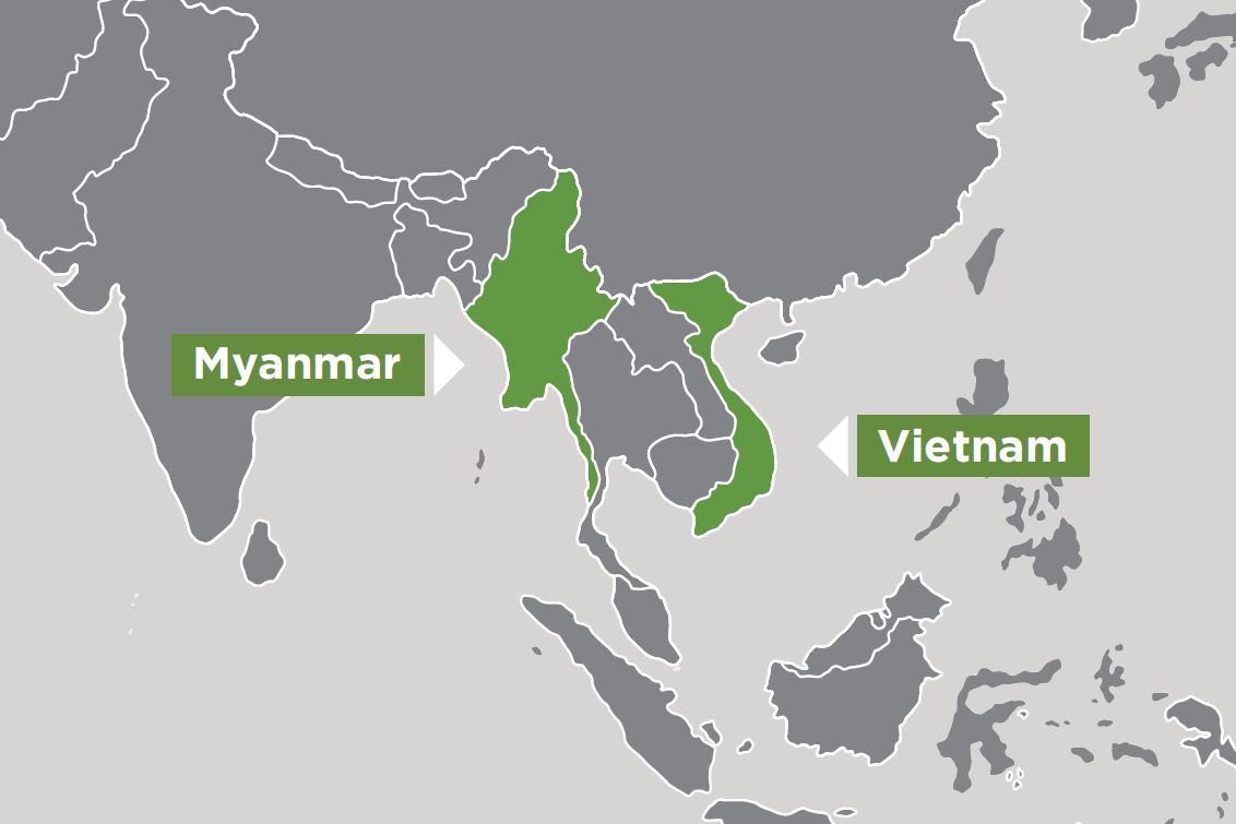Map of Myanmar and Vietnam