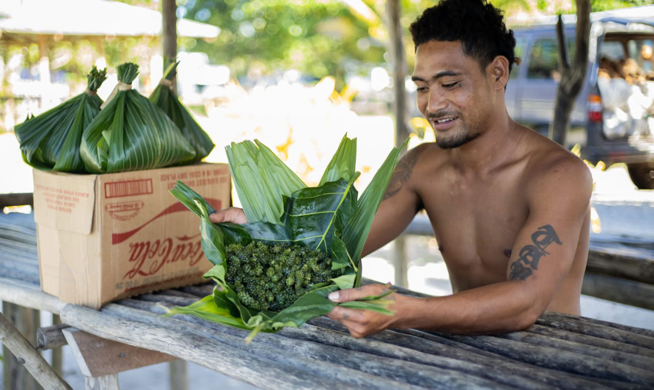 A man packing seaweed