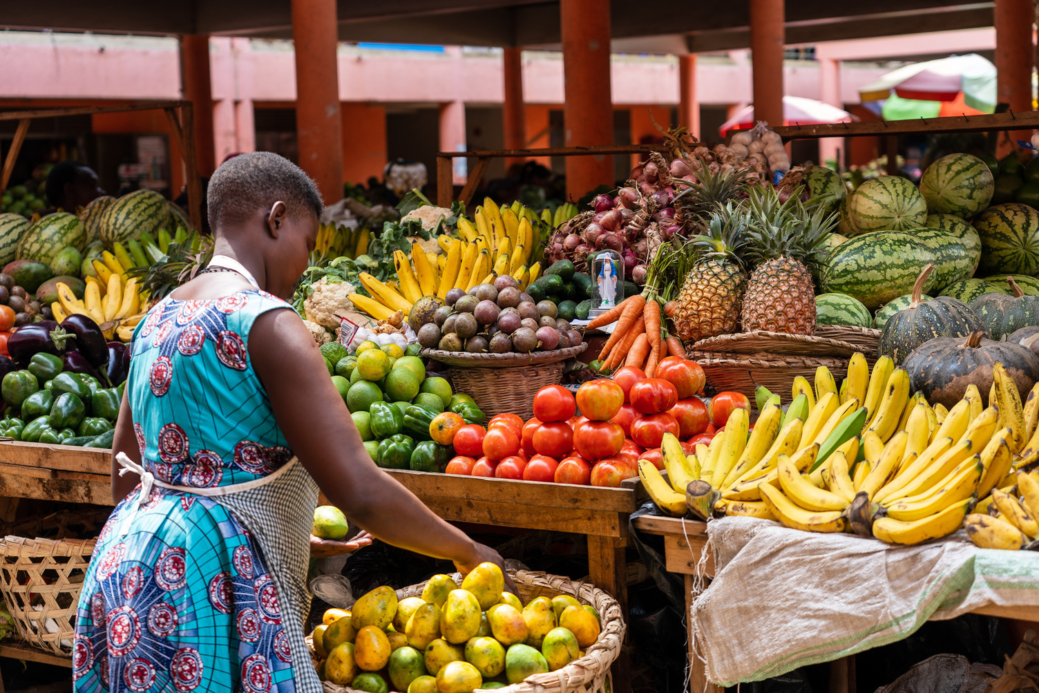 Colorful and vibrant fruit market in Africa 