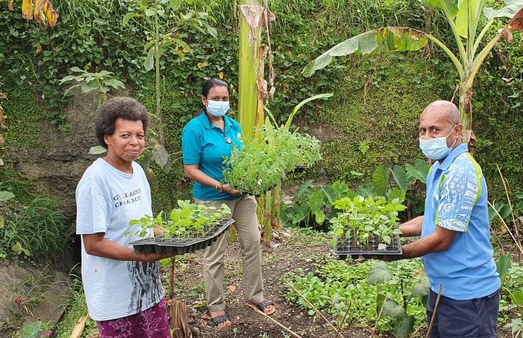 One of the project beneficiaries, Mrs Inise Navusolo (left) is already reaping the benefits of the home gardening project. At 61-years of age, Mrs Navusolo said she had never considered the benefits of a green job right in her backyard.