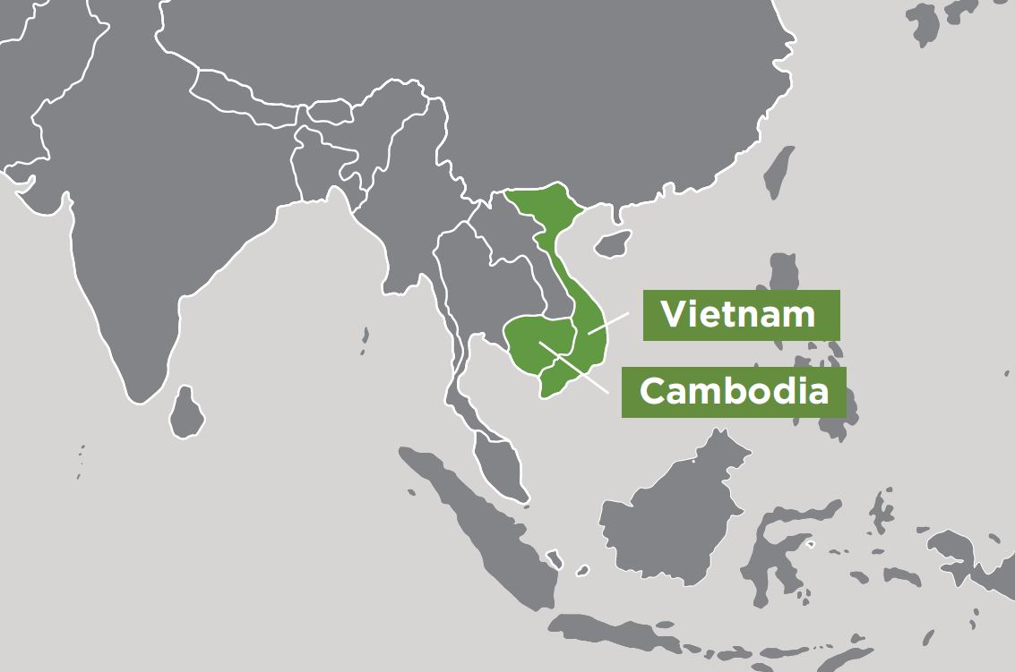 Map of Cambodia and Vietnam