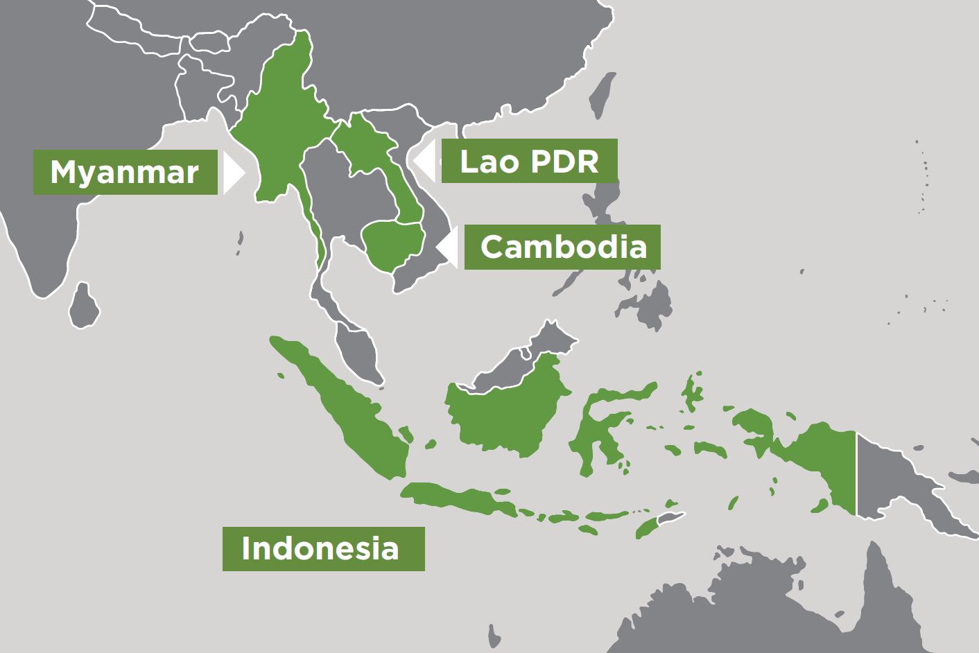 Map of Cambodia, Indonesia, Laos and Myanmar