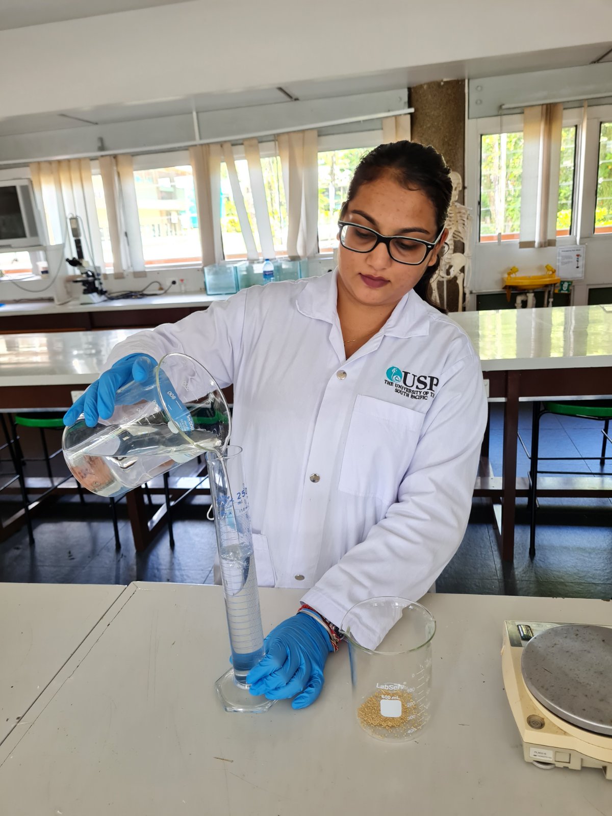 PASS Masters scholarship recipient, Ms Nirma Nadan conducts her research at the University of the South Pacific. Image: Nirma Nadan
