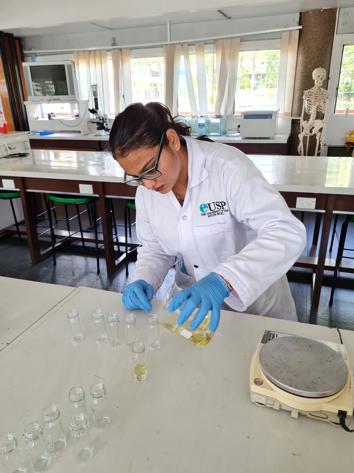 PASS Masters scholarship recipient, Ms Nirma Nadan conducts her research at the University of the South Pacific.
