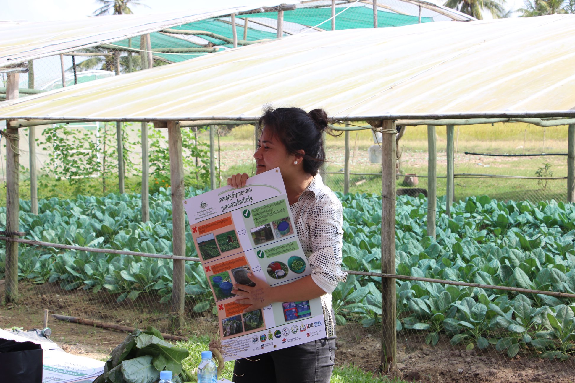 Woman presenting holding a large chart