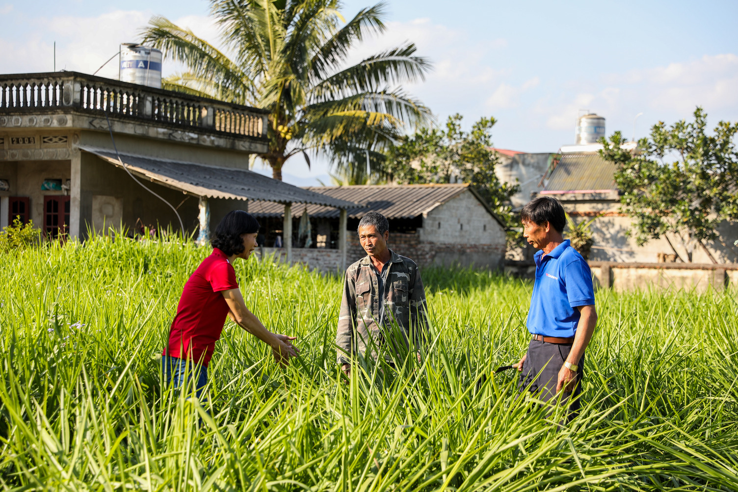 Researcher talking to farmers in Vietnam