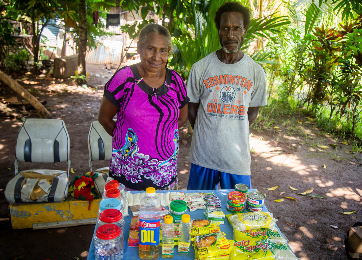 Husband and wife family team Ted and Rhoda Miako. The pair are examples of urban-based communities, who are not able to access or participate in farming, but have found the FFT training to be a great help in setting goals and working towards achieving them.