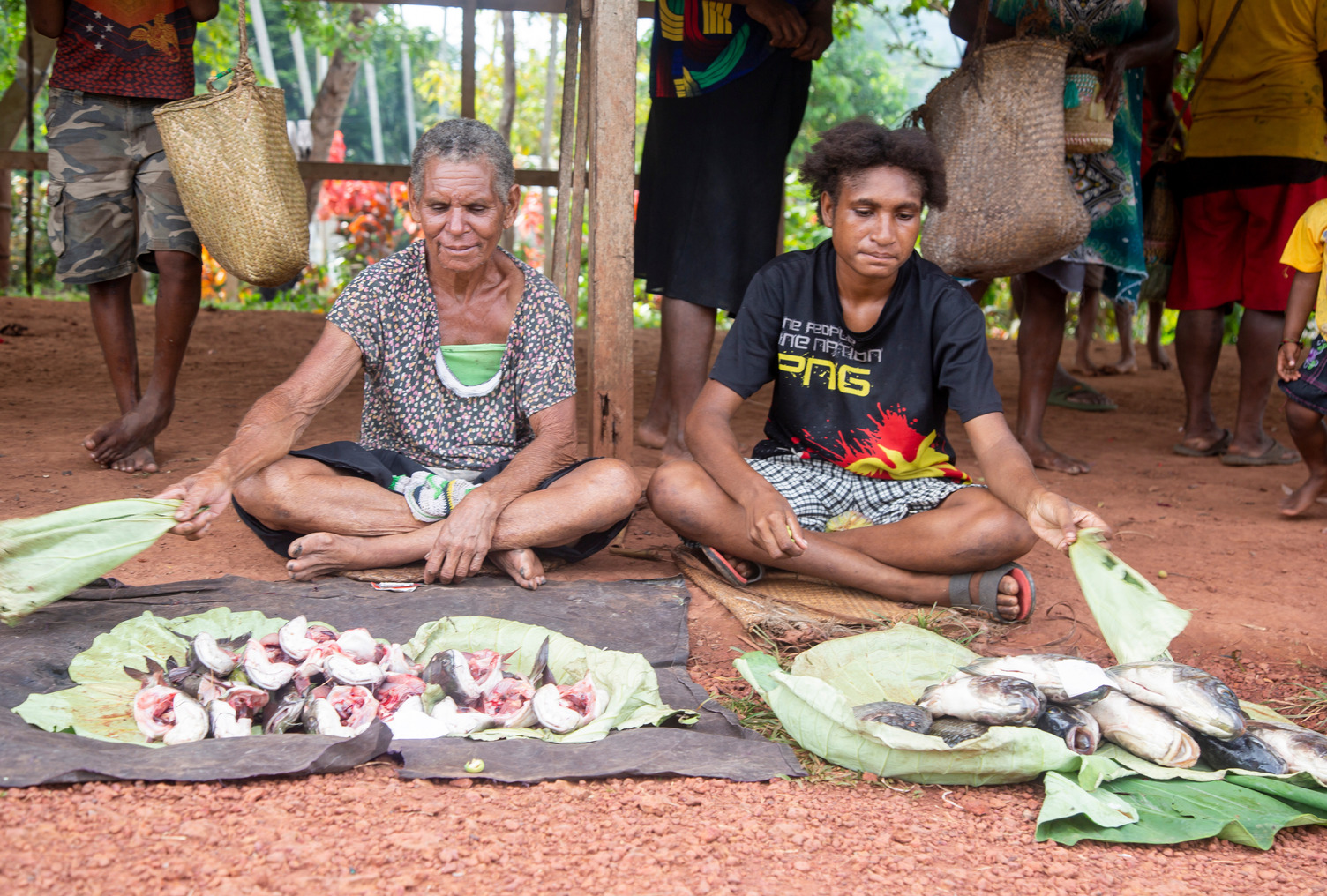 Women from Kaviananga village, along the Fly River in Western Province sell fish at a local market. Market access is a major challenge for communities living along the Fly River.