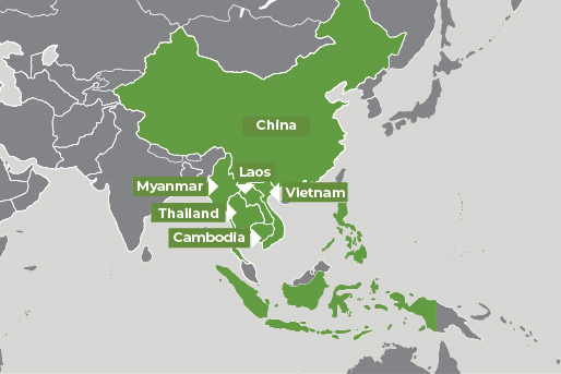 illustration of a map showing the countries in the Mekong