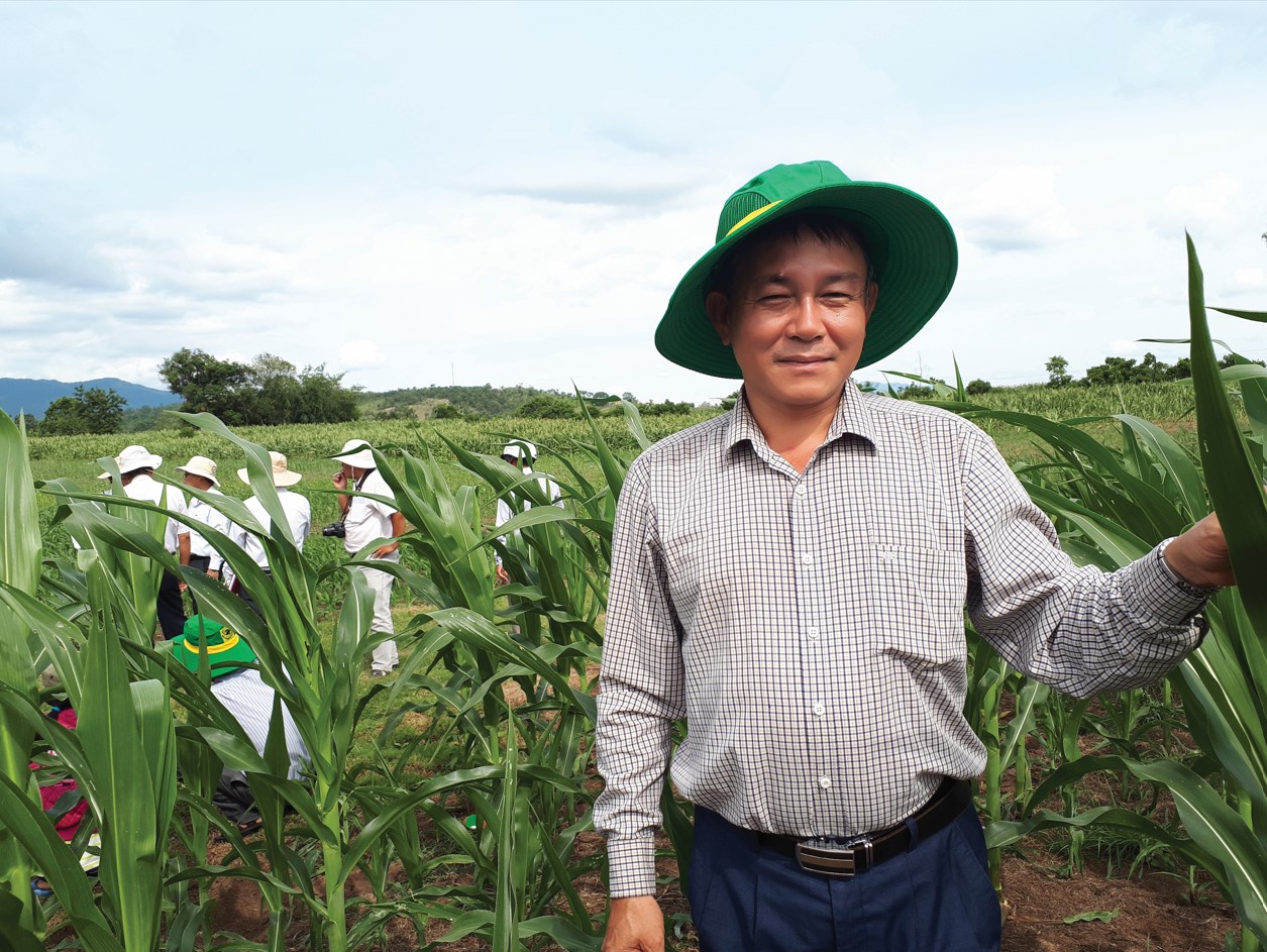 man in green hat standing in green field of maize