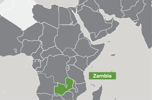 Map of Africa showing Zambia
