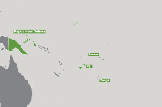 Map of Fiji, PNG, Samoa, Tonga