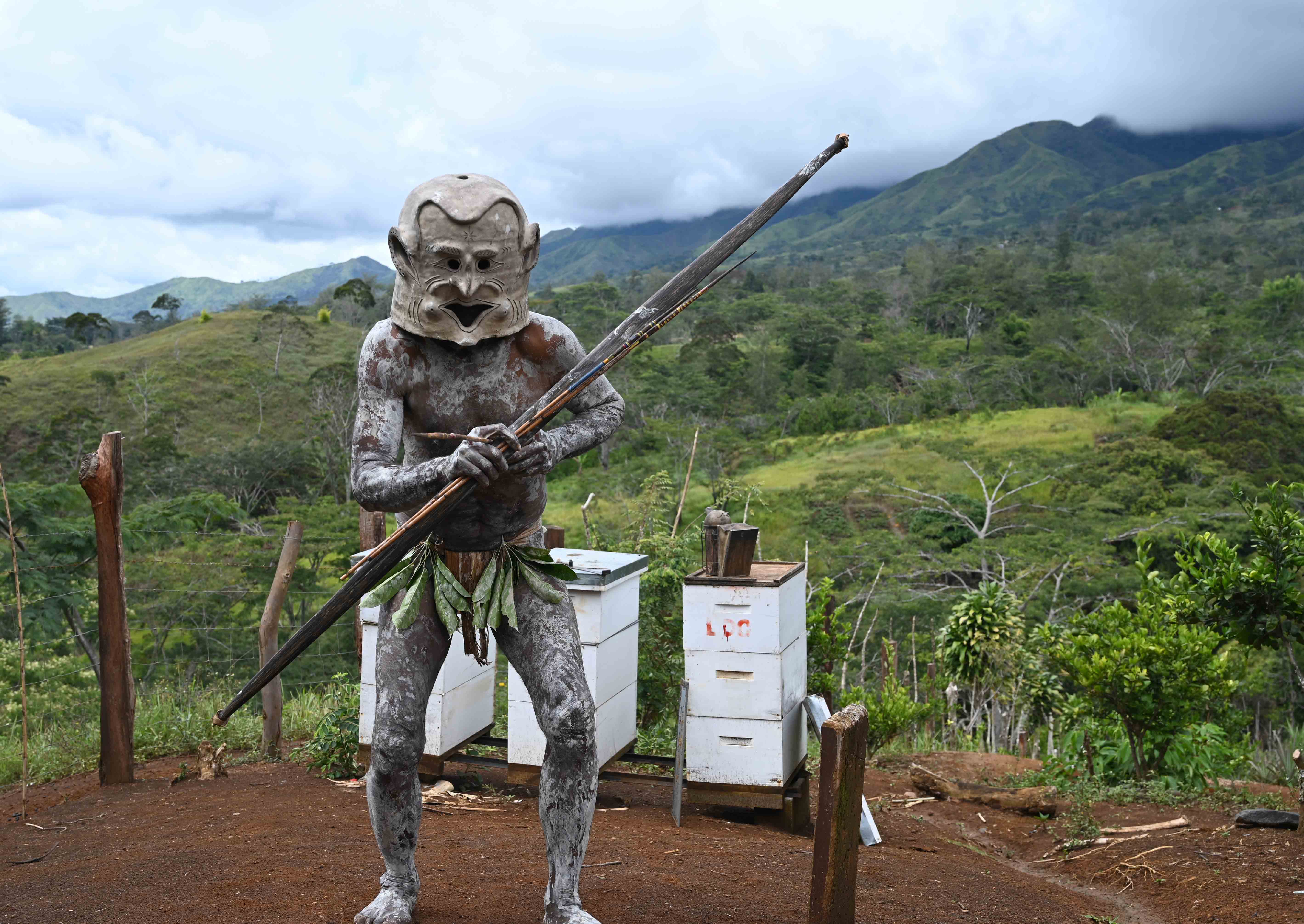 Asaro mudman near hives in EP PNG