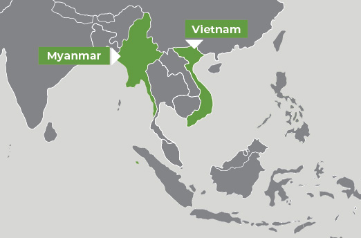 Map of Myanmar, Vietnam