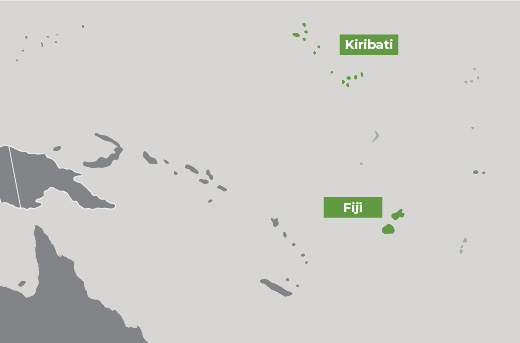 Map of the Pacific showing Kiribati and Fiji