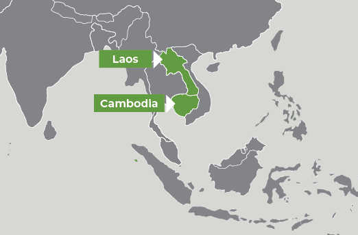 Map showing Laos and Cambodia