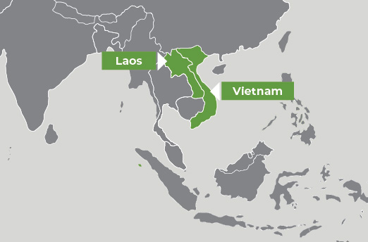 Map showing Laos and Vietnam