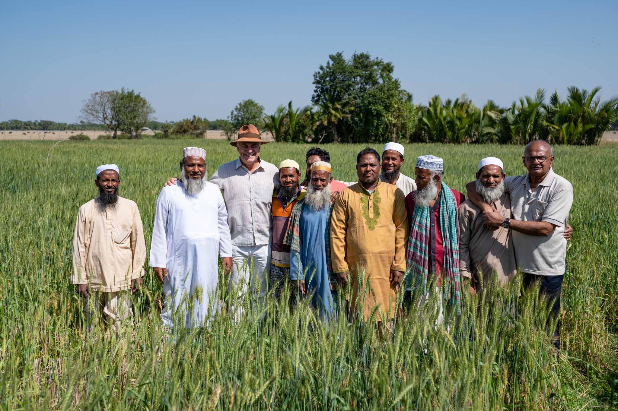 Professor Campbell is pictured with farmers in the salt-affected southern coastal zone of Bangladesh, where ACIAR-funded research is developing more salt-tolerant and climate resilient cropping systems.