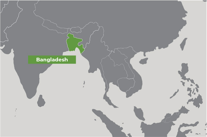 a map showing Bangladesh highlighted in green