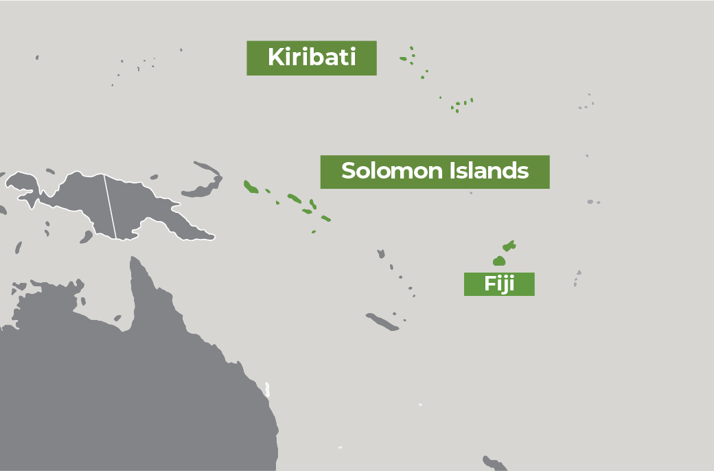 A map showing Kiribati, Solomon Islands, and Fiji.