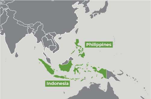 Map showing Indonesia and Philippines