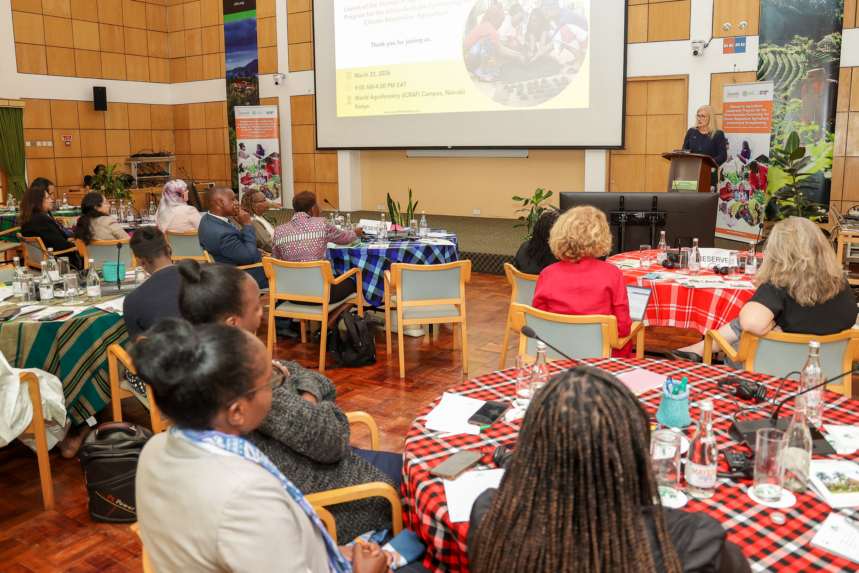 Speaker presenting to an audience at a women in agriculture leadership event