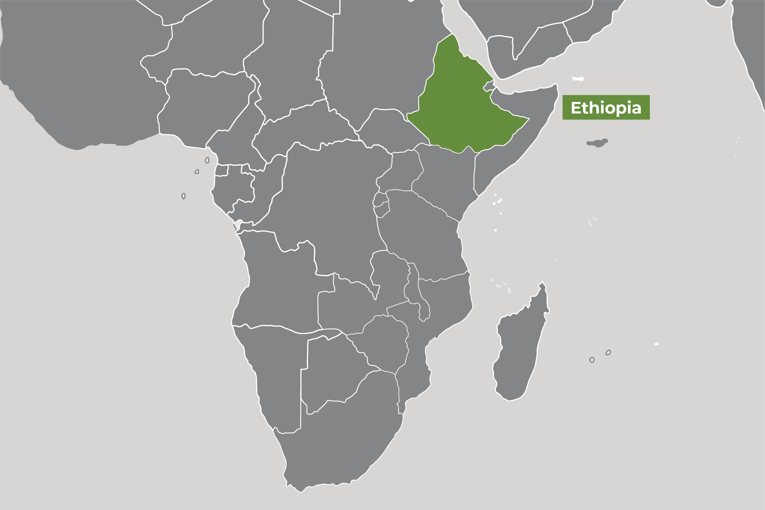 Map of Africa highlighting Ethiopia in green.