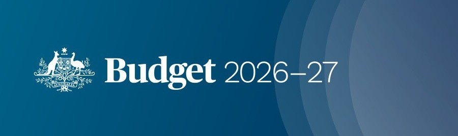 Government crest with the words “Budget 2026–27” on a blue background.