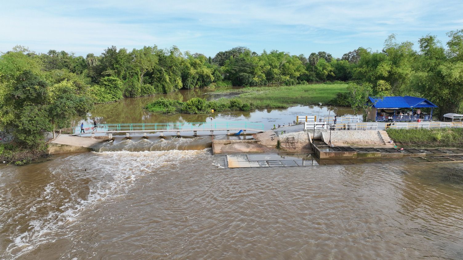 Drone shot of the Sleng Fishway located in Siem Reap province Cambodia