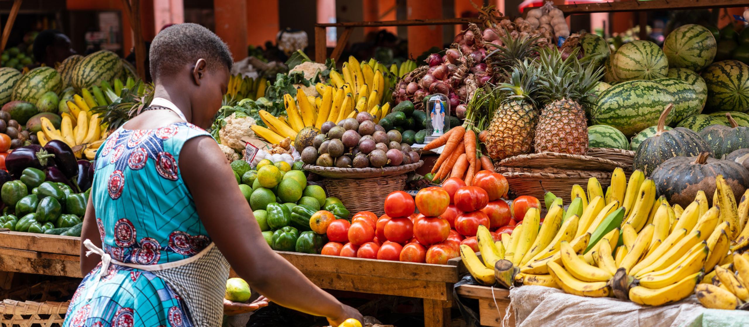 Colorful and vibrant fruit market in Africa 