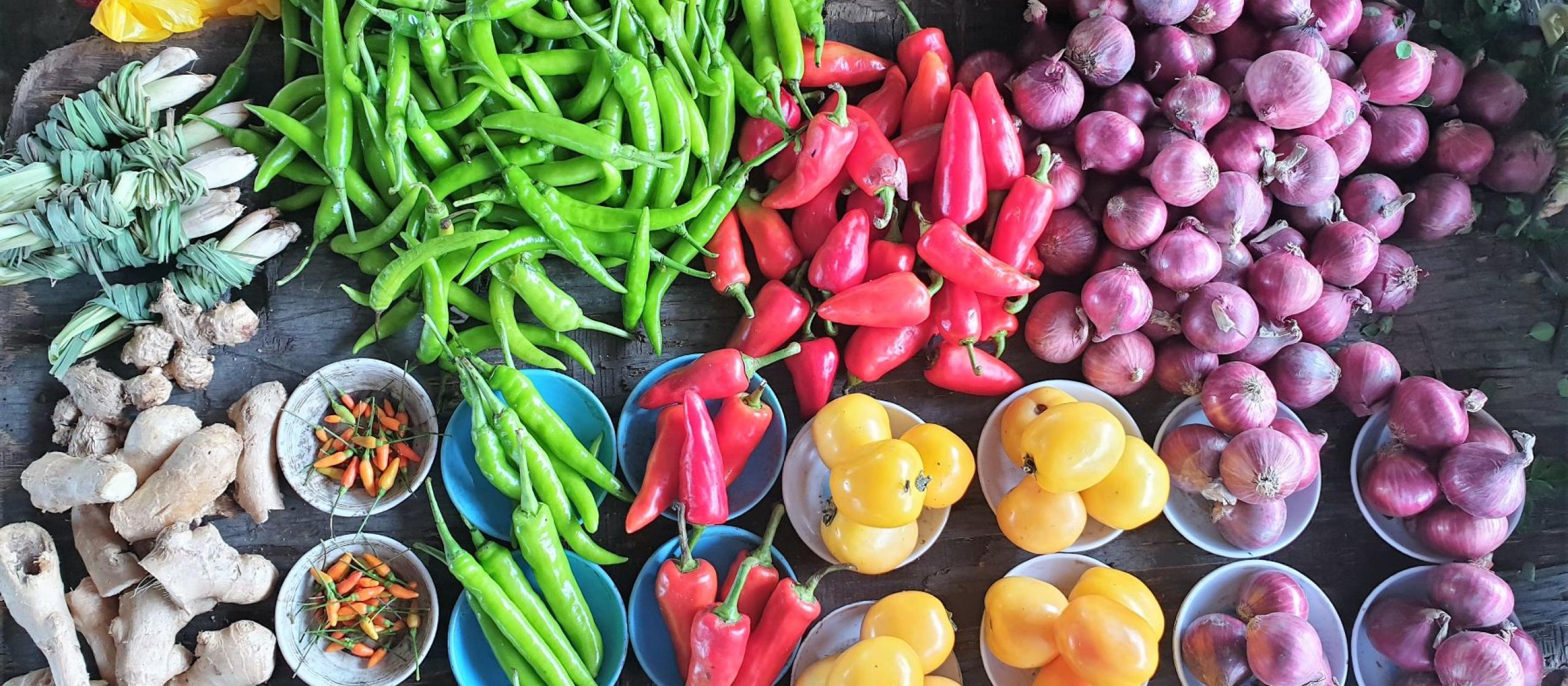 A collection of colourful vegetables displayed on a table