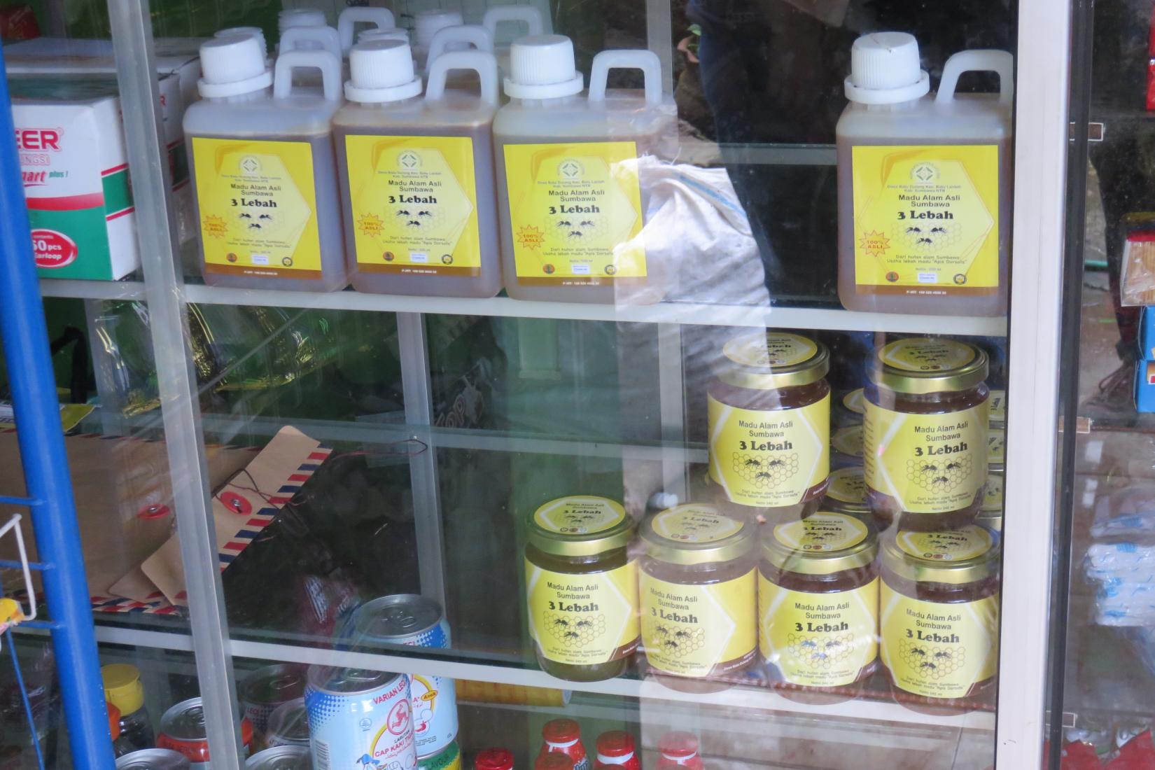 Jars of harvested honey