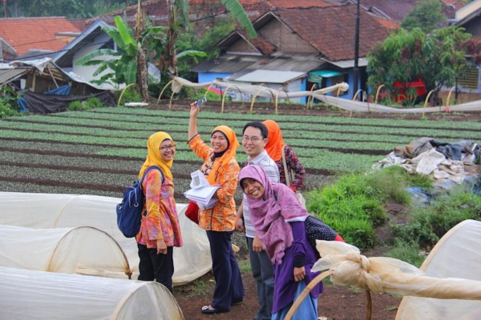 Indohort project team during a visit to a chilli seedlings plantation in the Garut region of West Java. The plantation is owned by a large chilli seeds producer who distributes the seeds to government and private farmers. Photo: Henri Suudi.