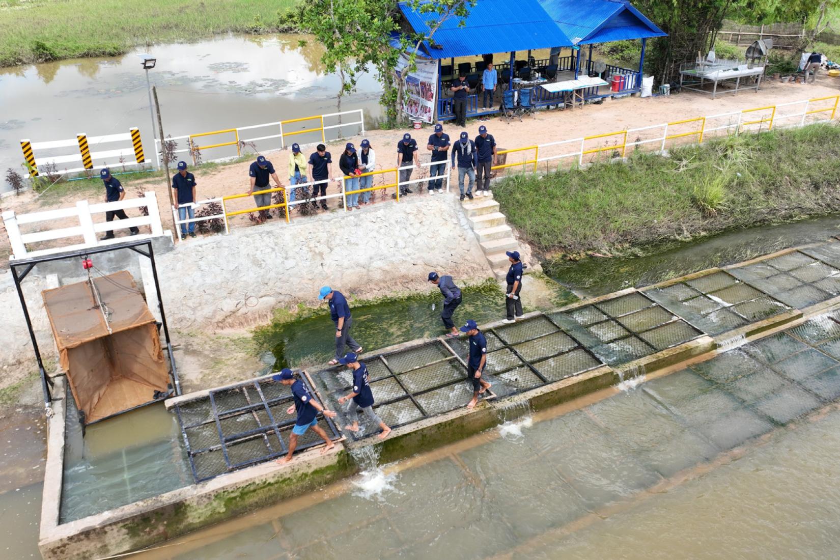 The Fish Tech project organised a site visit for participants of the four-day Fishway Master Class to gain hands-on experience at the Sleng Fishway, observing its construction, functionality, and design.