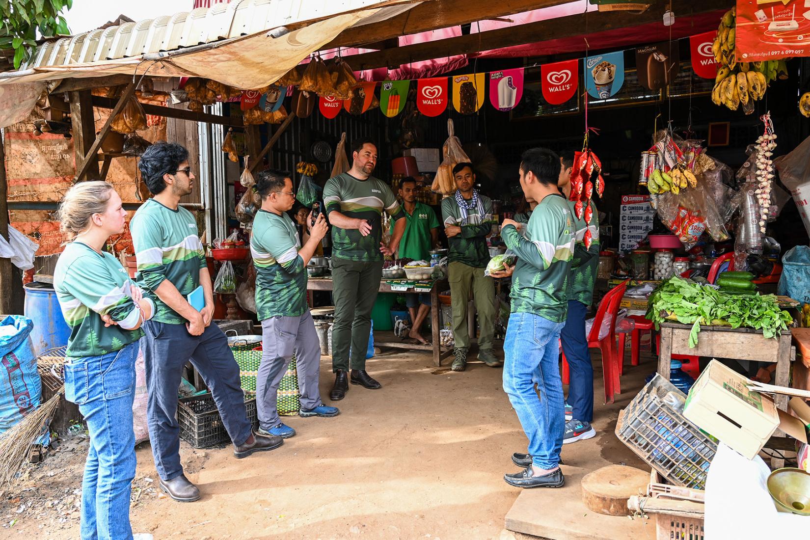 research team collecting vegetables