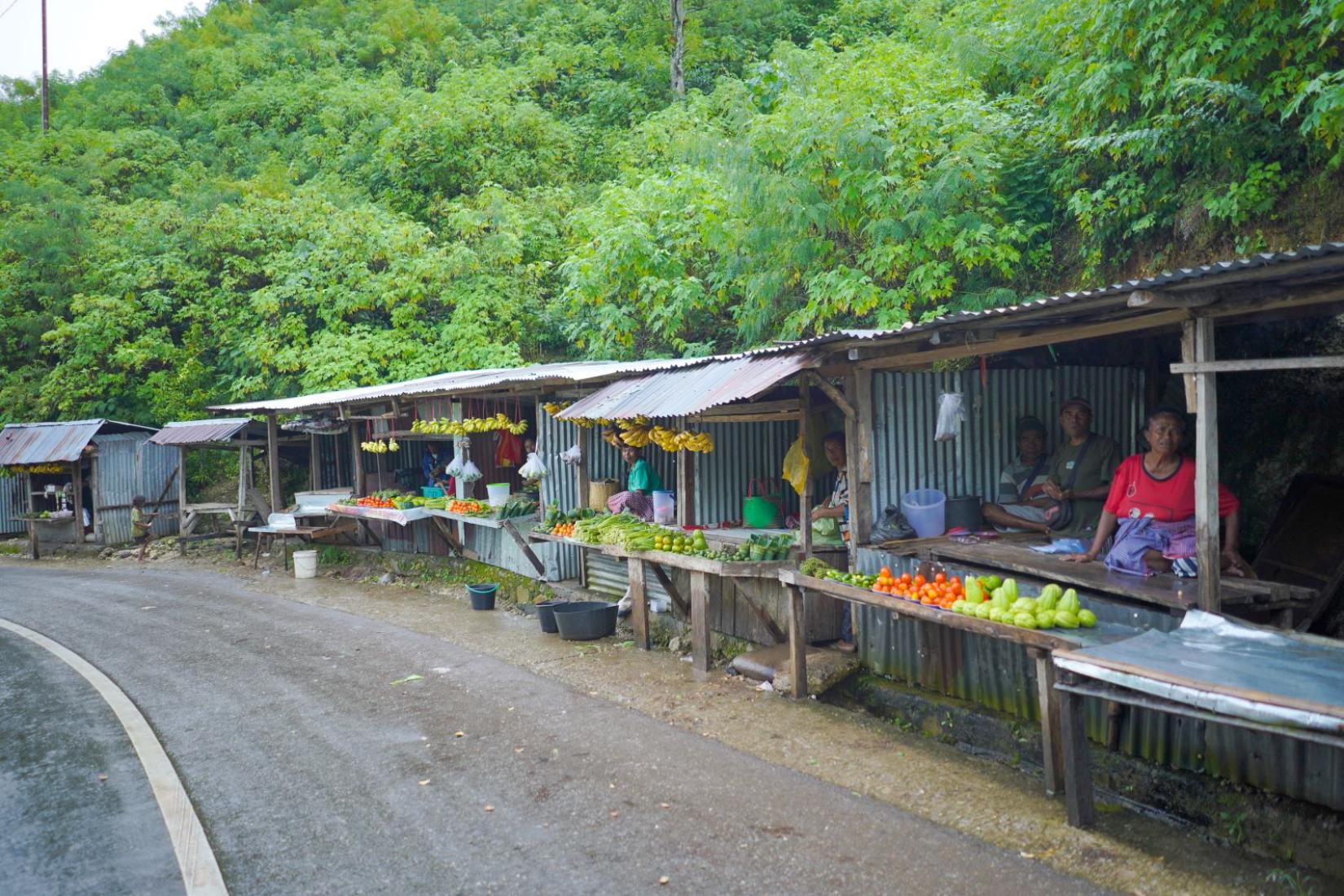 Market stalls on the side of the road