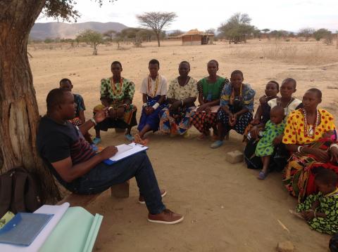 JAF recipient and PhD candidate at the University of Sydney Elpidius Rukambile (left) conducts a focus group with project participants in Tanzania.