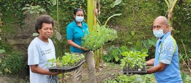 One of the project beneficiaries, Mrs Inise Navusolo (left) is already reaping the benefits of the home gardening project. At 61-years of age, Mrs Navusolo said she had never considered the benefits of a green job right in her backyard.