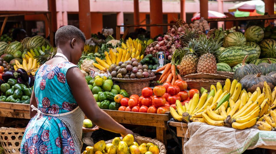 Colorful and vibrant fruit market in Africa 